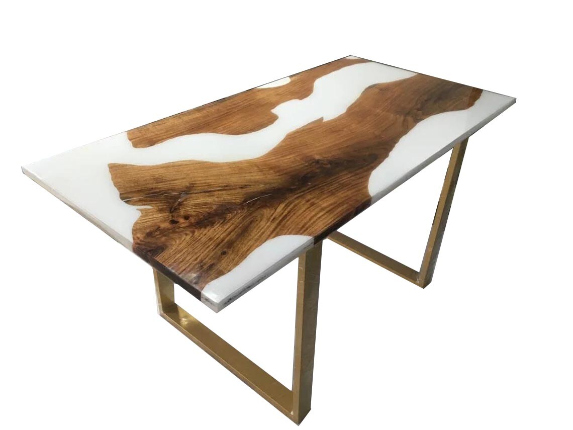 White Epoxy Table, dining, sofa, Side center table top Live Edge Walnut Table