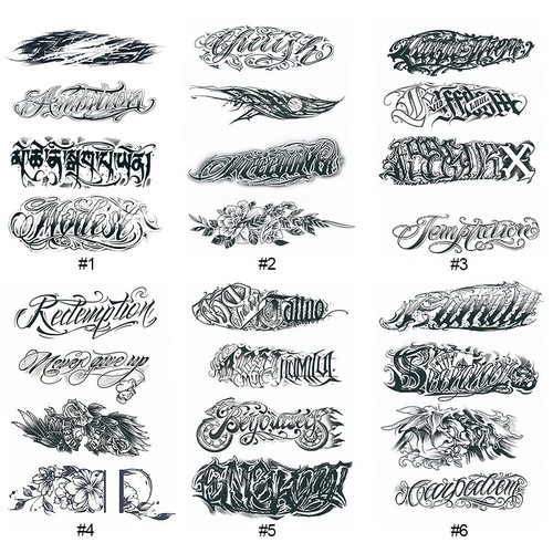 4Pcs Letters Temporary Tattoos Half Arm Waterproof Tattoo Stickers - Picture 2 of 26
