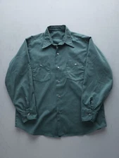 Vintage 1970s Green Permanent Press Work Shirt Button-Up L