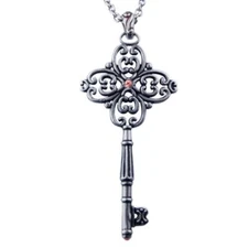 Secret Garden Small Key Pendant Necklace Red Agate & Cubic Zirconia By Controse