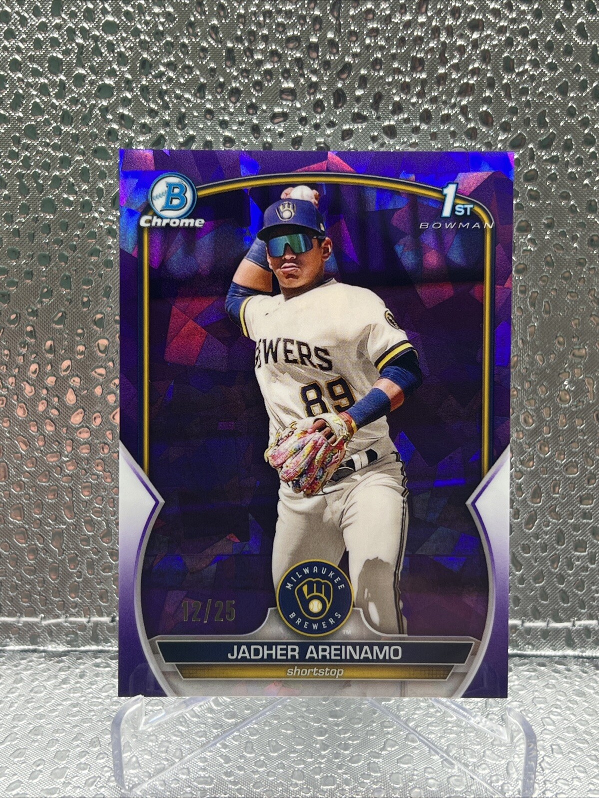 2023 Bowman Chrome Sapphire Jadher Areinamo 1st Purple Refractor /25 Brewers