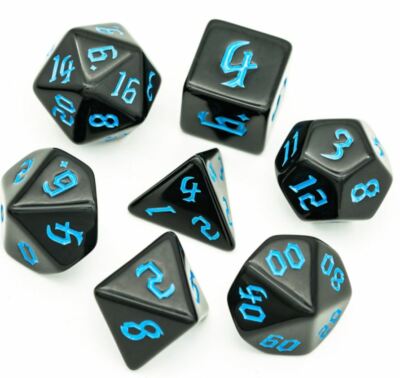 Blue Orcish Script Dice Set Poly RPG DnD Dungeons Dragons AD&D Pathfinder