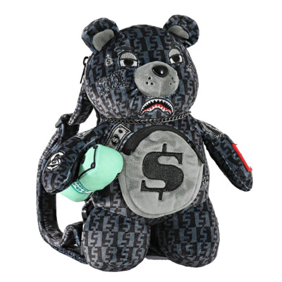 Sprayground Money Bear Cub Mini Backpack Small Bag Grey Monogram Rare Checkered