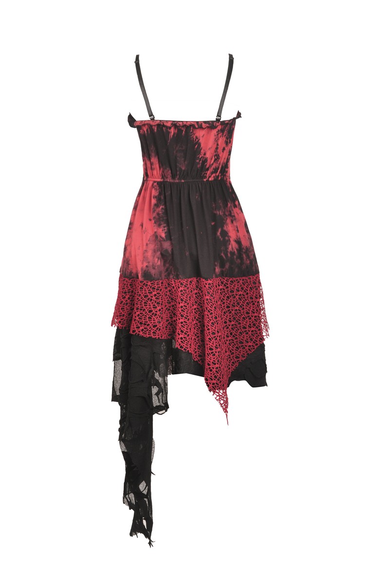 DARK IN LOVE Women Red Gothic Punk Rock Irregular Net Dye