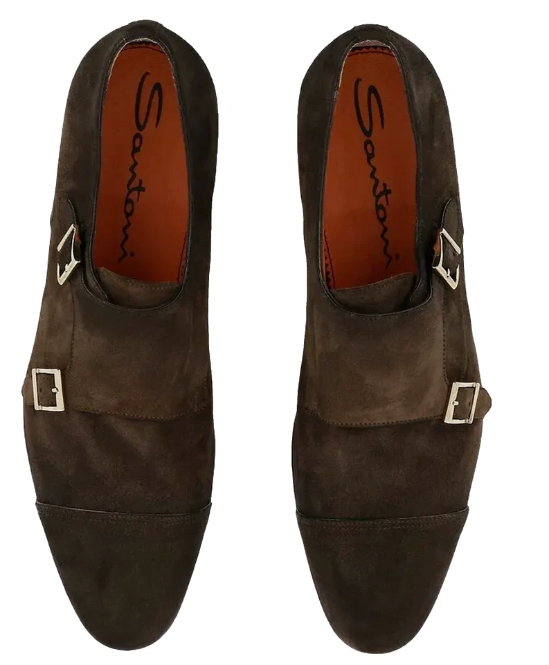 Santoni Chaussures À Double Boucle Mocassins En Daim 44,5 - Photo 1/4