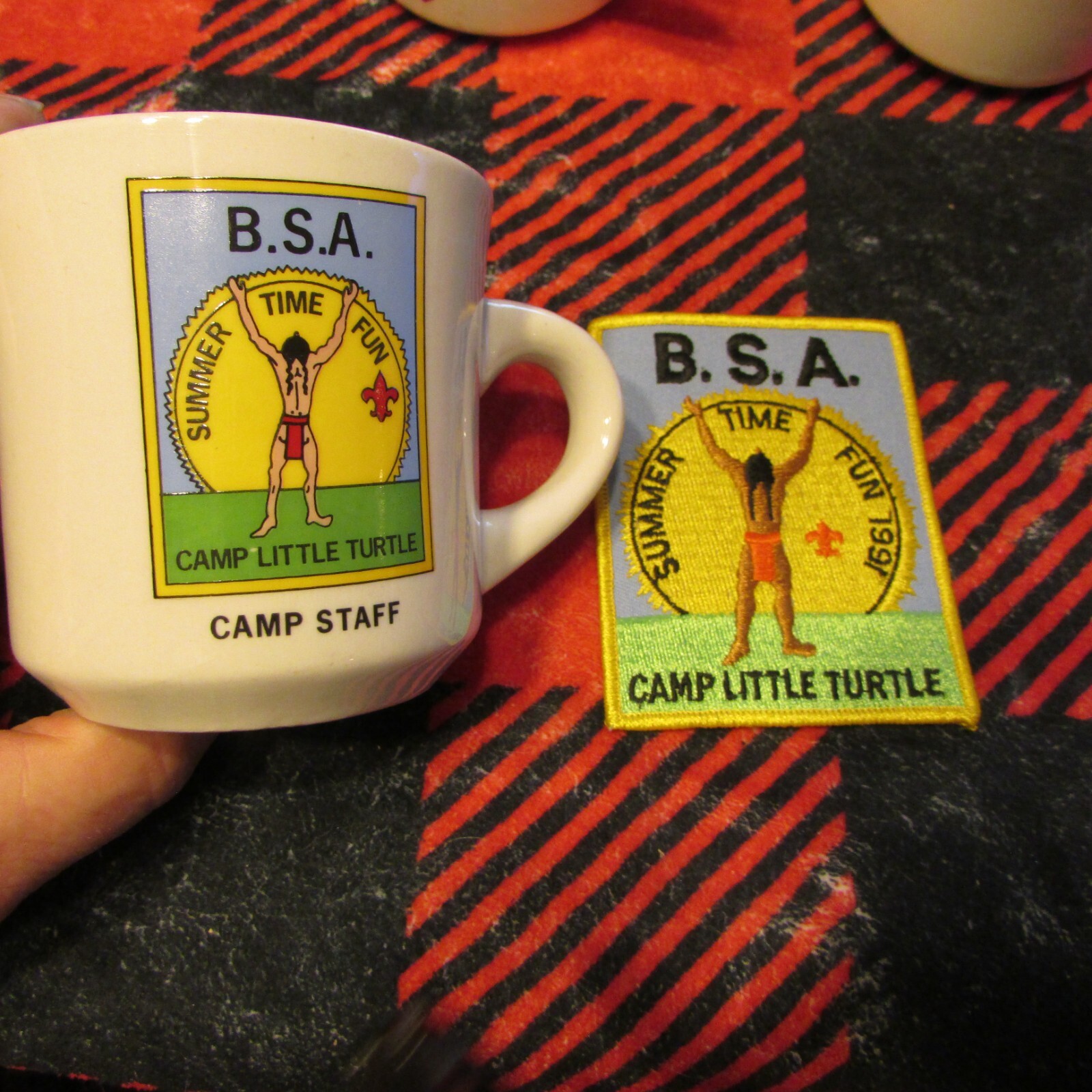 1991 Boy Scout Coffee Mug & Embroidered Patch Camp Little Turtle Camp