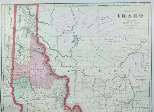 Vintage 1904 IDAHO Map 14"x22" ~ Old Antique Original BOISE PARIS POCATELLO ID - Picture 3 of 7