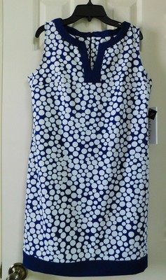 AMANDA LANE Navy/White Polka Dot Shift Dress 8P NWTS