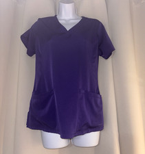 HH Works by Healing Hands Women s Purple Solid V-Neck Scrub Top Pockets S