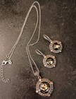 925 Sterling Onyx Set TJM Lavish Gold Flakes Earrings Pendant Necklace Adj Chain — photo 7