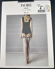 NEW Fiore Garter Stockings Sz LG GOSSIP Storia White/Black Seam & Dots 20 Denier