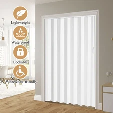 White Interior Folding PVC Accordion Door,Include Door and Hardware,Handle,Latch