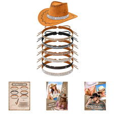 Cowboy Hat Bands 6 Pcs Rhinestone Western Style Hatbands for Women Men Black