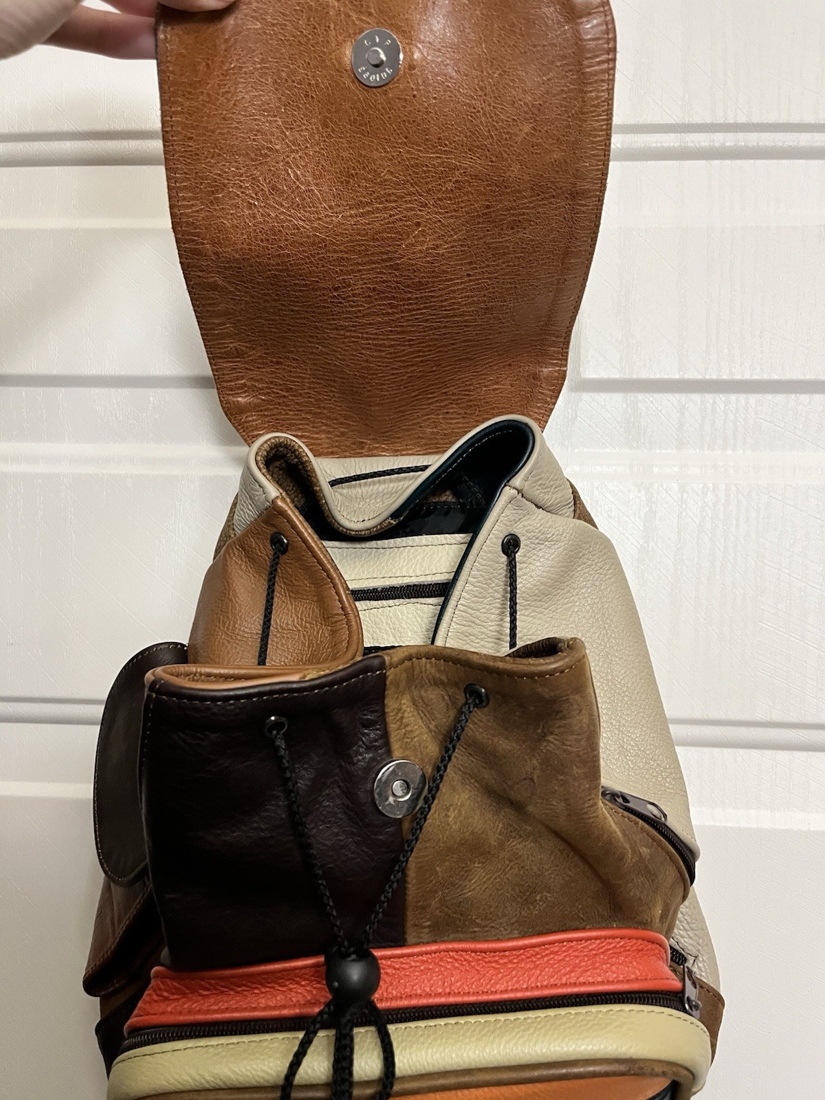 Genuine Leather Patchwork Earth Tones Backpack Sl… - image 5