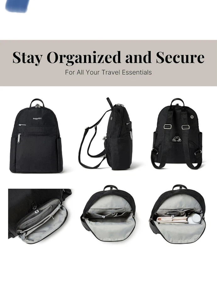 Mochila de viaje antirrobo Securtex 10x13" mochila de nailon resistente a cortes negra Foto 4 de 4