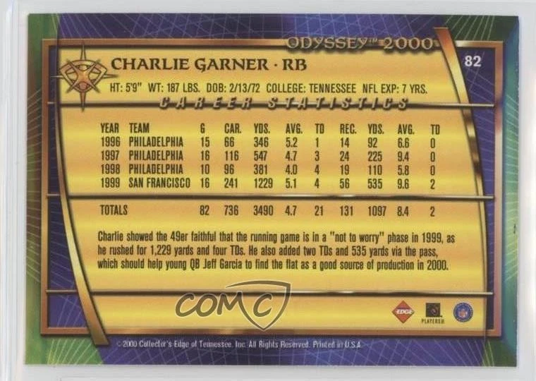 2000 Collector's Edge Odyssey Retail Charlie Garner #82 - Image 2 of 2