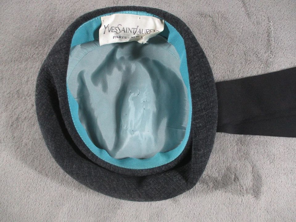 Vintage Yves Saint Laurent Hat Beret Wool Gray Ribbon Womens Medium French 60s - Image 4 of 4