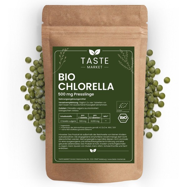 Bio Chlorella Presslinge | 2.000 Tabletten á 500 Mg | 1 Kg | 100% Reine Algen-image