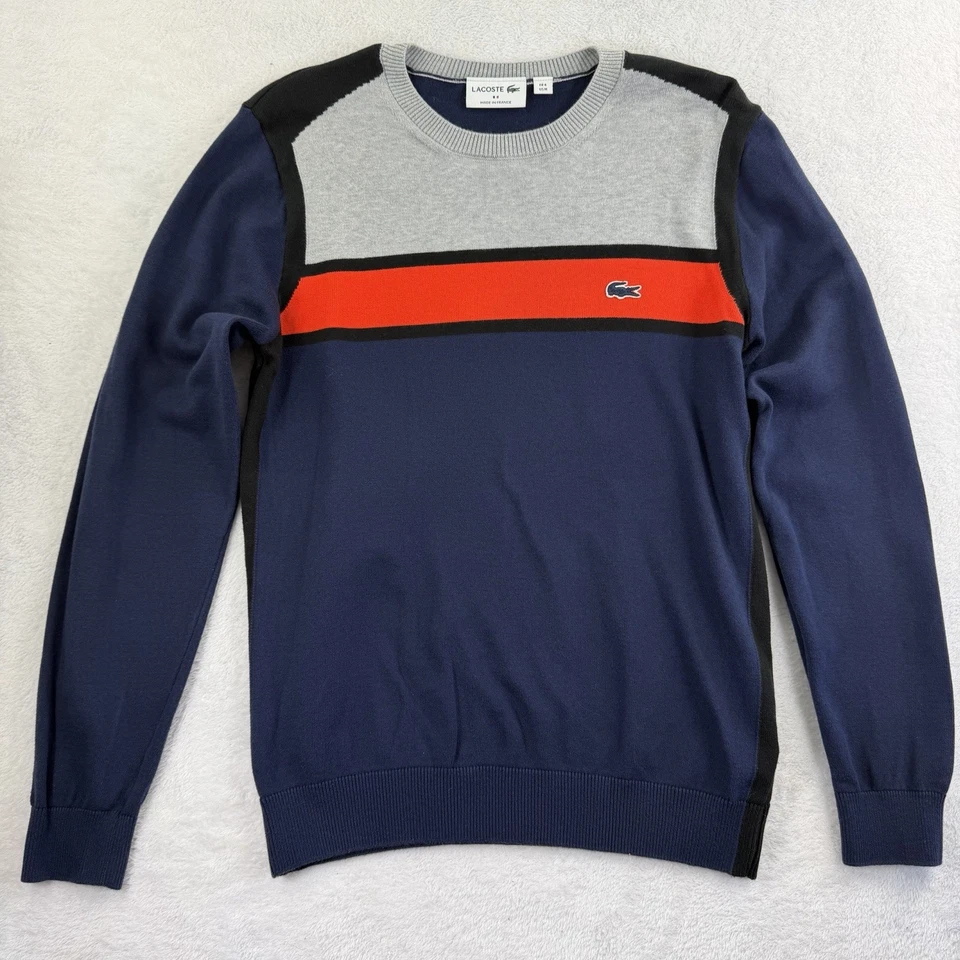 Suéter Lacoste Hecho en Francia Colorblock Azul Marino Gris Rojo Rayas Talla 4 US M Crew Foto 2 de 4