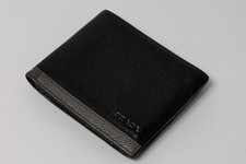 PRADA Vitello Leather Bifold Wallet 1M0170 Black Gray Coin Pocket w/ Box Cards