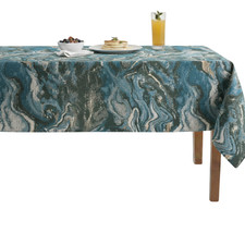 Turquoise Metallic Marbleized Jacquard Wedding Tablecloth Milano Dining Cover