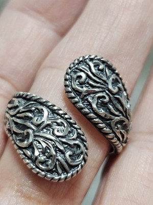 CAROLYN POLLACK Sterling Silver Vintage Floral Bypass Adjustable Ring Sz 11