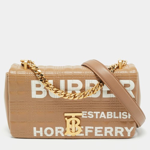 Burberry Horseferry Lola Small Beige Quilted Leather Shoulder Bag