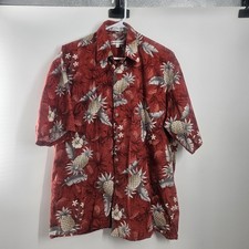 Vintage Pierre Cardin Men's 100 Cotton Floral Pineapple Hawaiian Shirt L Red