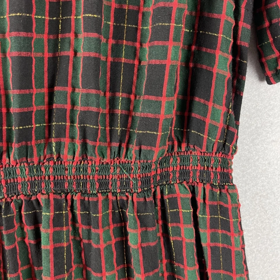 Vestido midi con volantes brillantes Loft para mujer manga abullonada a cuadros grande vacaciones Navidad Foto 4 de 4