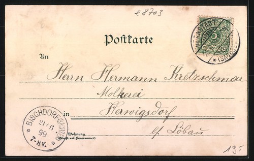 Lithographie Bernstadt i. Sachsen, Teilansicht, Königliches Amtsgericht, Rathau - Picture 2 of 2
