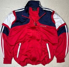 Vintage 1996 Adidas Track Jacket Mens Large L Red Navy Blue Trefoil 90s Rare