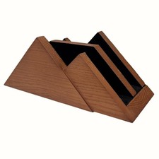 Dual Laptop Holder Vertical Laptop Stand 2 Slots Wooden - Light Brown Oak Color