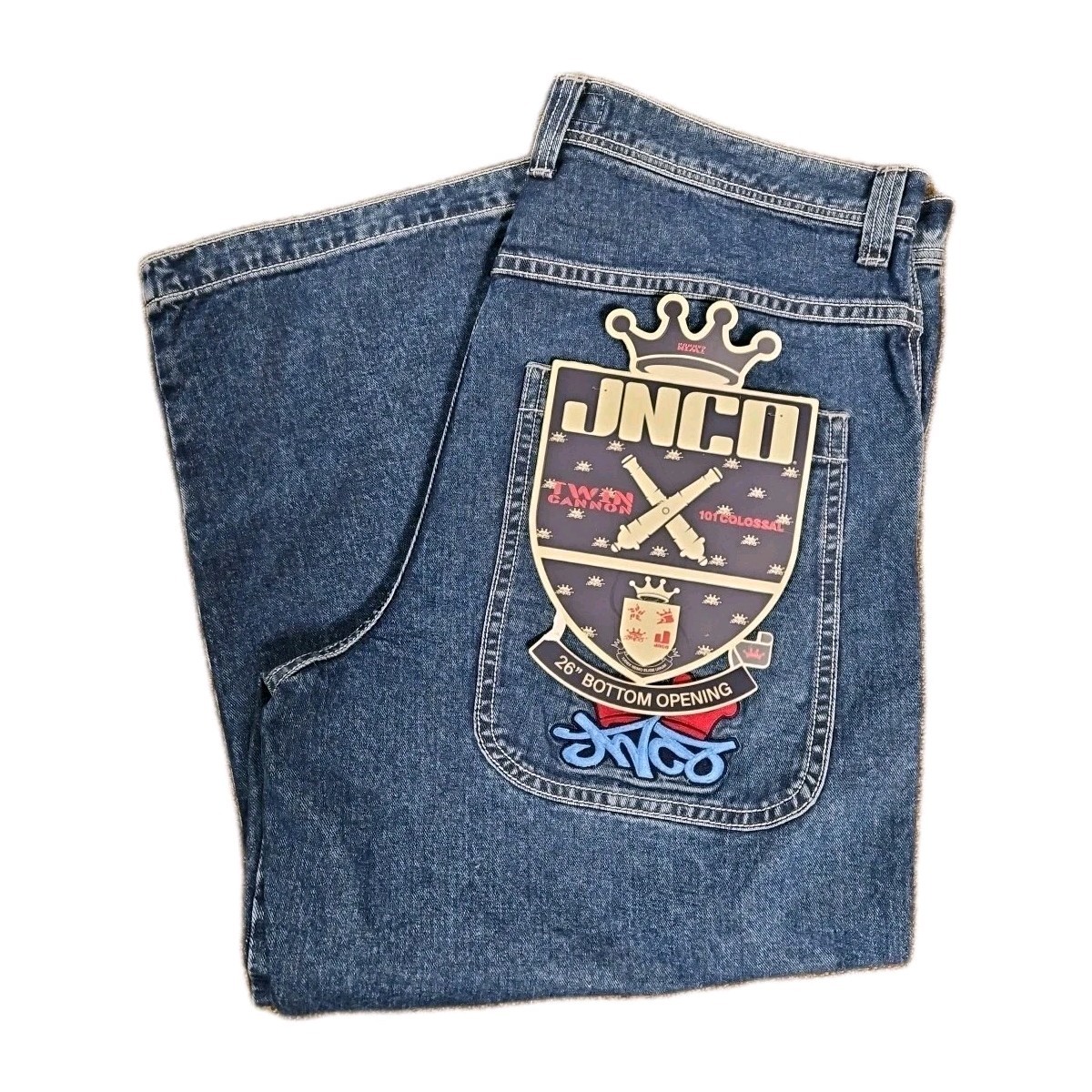 NWT JNCO Twin Cannon Jeans Denim Embroidered Mens 42x30 Wide Leg Baggy