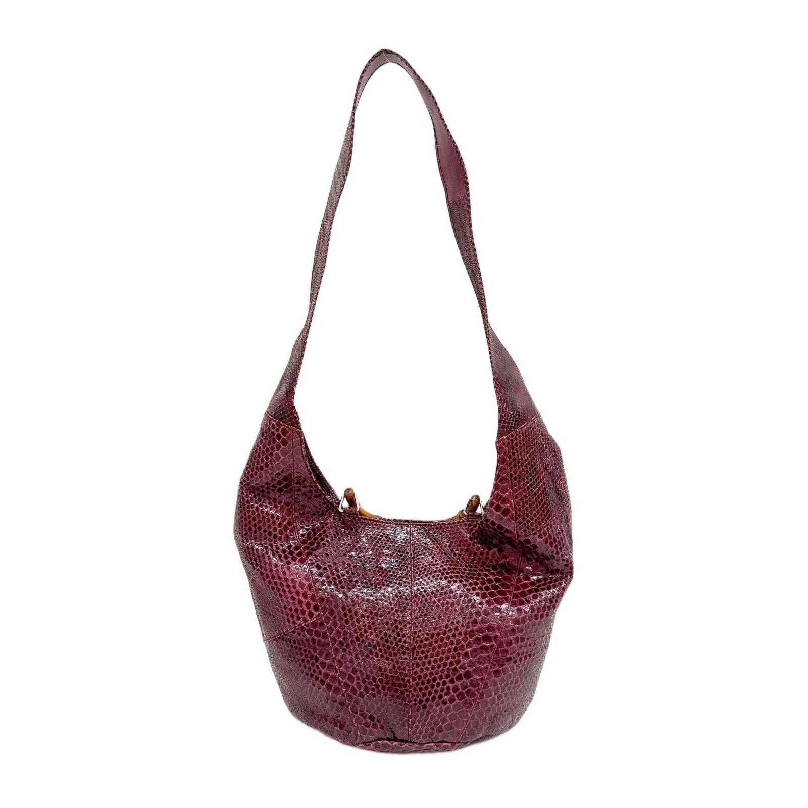 GUCCI Bamboo Bordeaux Python Embossed Leather Two… - image 2