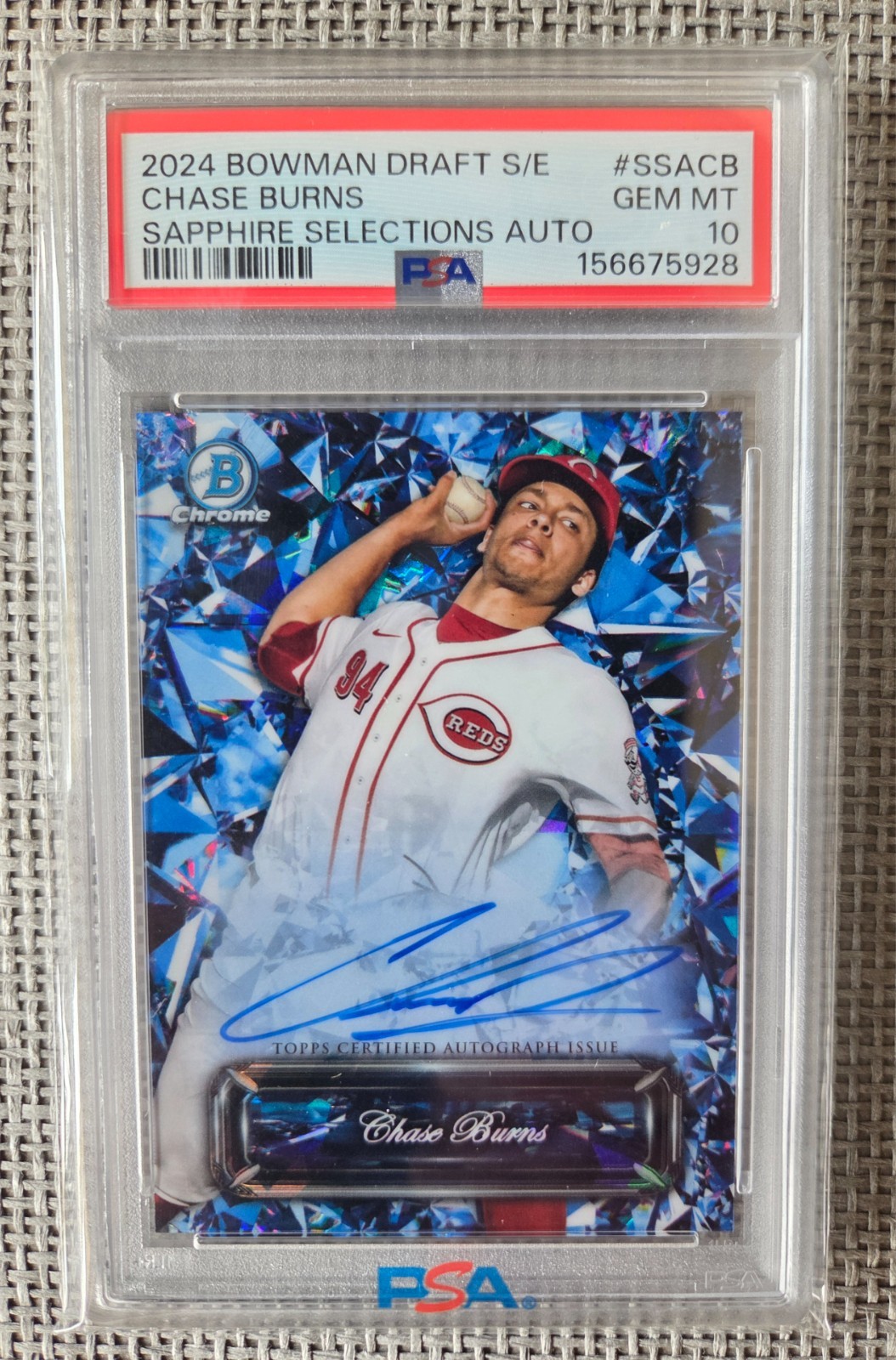 Chase Burns #SSA-CB (Baseball Cards 2024 Bowman Draft Sapphire Selections Autograph) — is it worth grading?