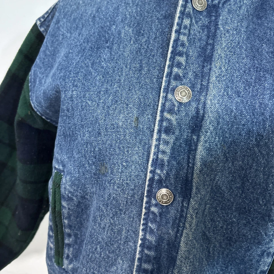 复古 GAP 牛仔轰炸机夹克儿童 L 校格子袖复古 Y2K 90 年代 — 第 3/4 张图片