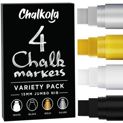15mm Jumbo Washable Car Window Paint Markers | (4 Pack, White, Black, Gold, S...
