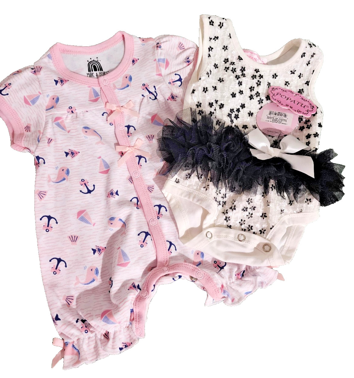 Millie and Myles/Popatu girls 0 - 3 mos Pink sealife romper/Tutu bodysuit