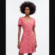 Madewell Flutter-Sleeve Mini Dress in Floral Sz 2 Red Ditsy Retail Price $138.00