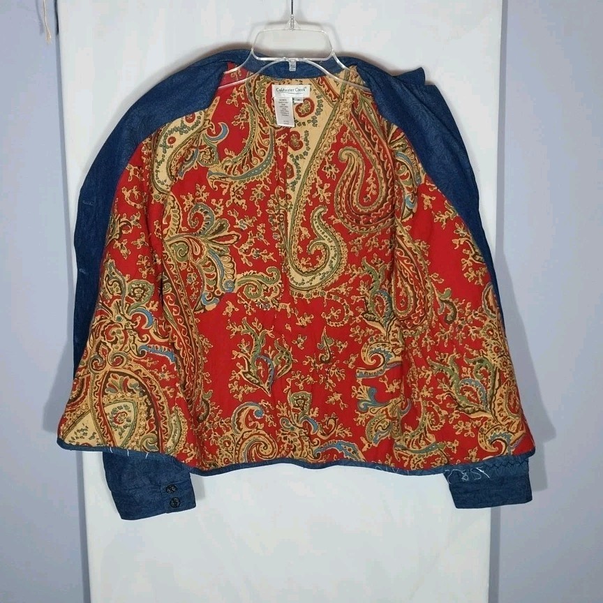 Coldwater Creek Denim Jacket M Patchwork Floral E… - image 7
