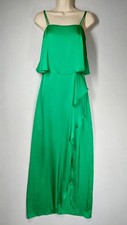 Debut Debenhams Green Maxi Dress Size 10 Satin Strappy Ruffle Front Occasion