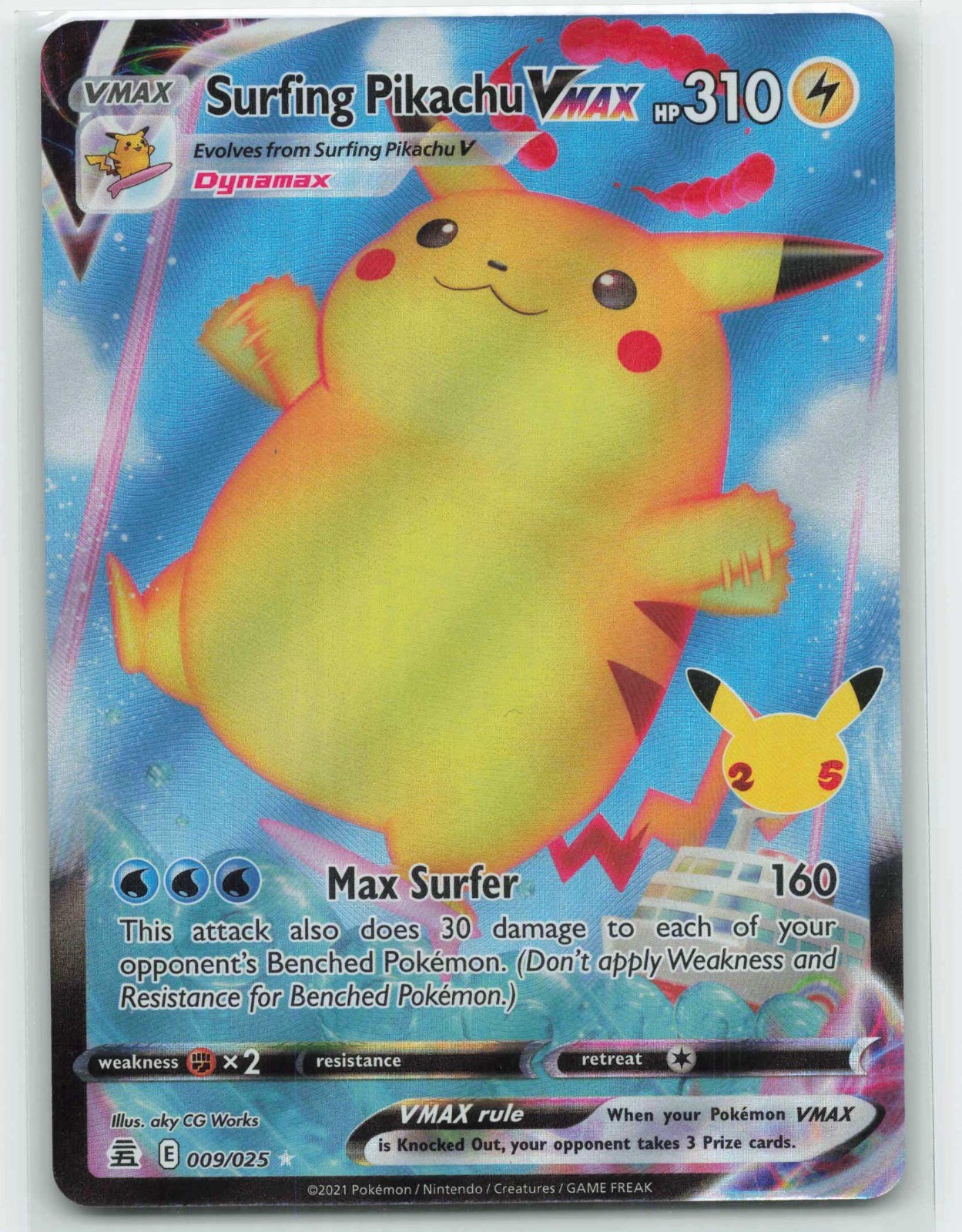 2021 Pokemon, Celebrations, #9/25 Surfing Pikachu VMAX, Holo Ultra Rare NM