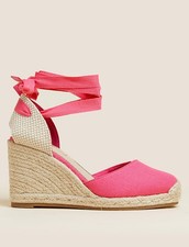 M&S Collection Canvas Wedge Espadrilles Shoes Size 8 Fushia Pink Summer Holiday