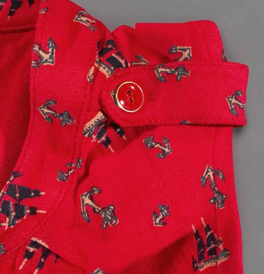 Vestido LEIFNOTES ANTHROPOLOGIE Pequeño Rojo Patrón Velero Ancla Estampado Sin Mangas Foto 4 de 4