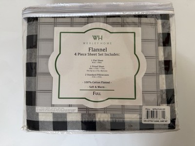 Wexley Home Flannel Full Sheet Set Buffalo Plaid Ivory 4pc Cotton Soft Warm NEW