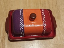 Classic Spanish Hand Painted Ceramic Butter Dish by Verano Spanish Ceramics Rare