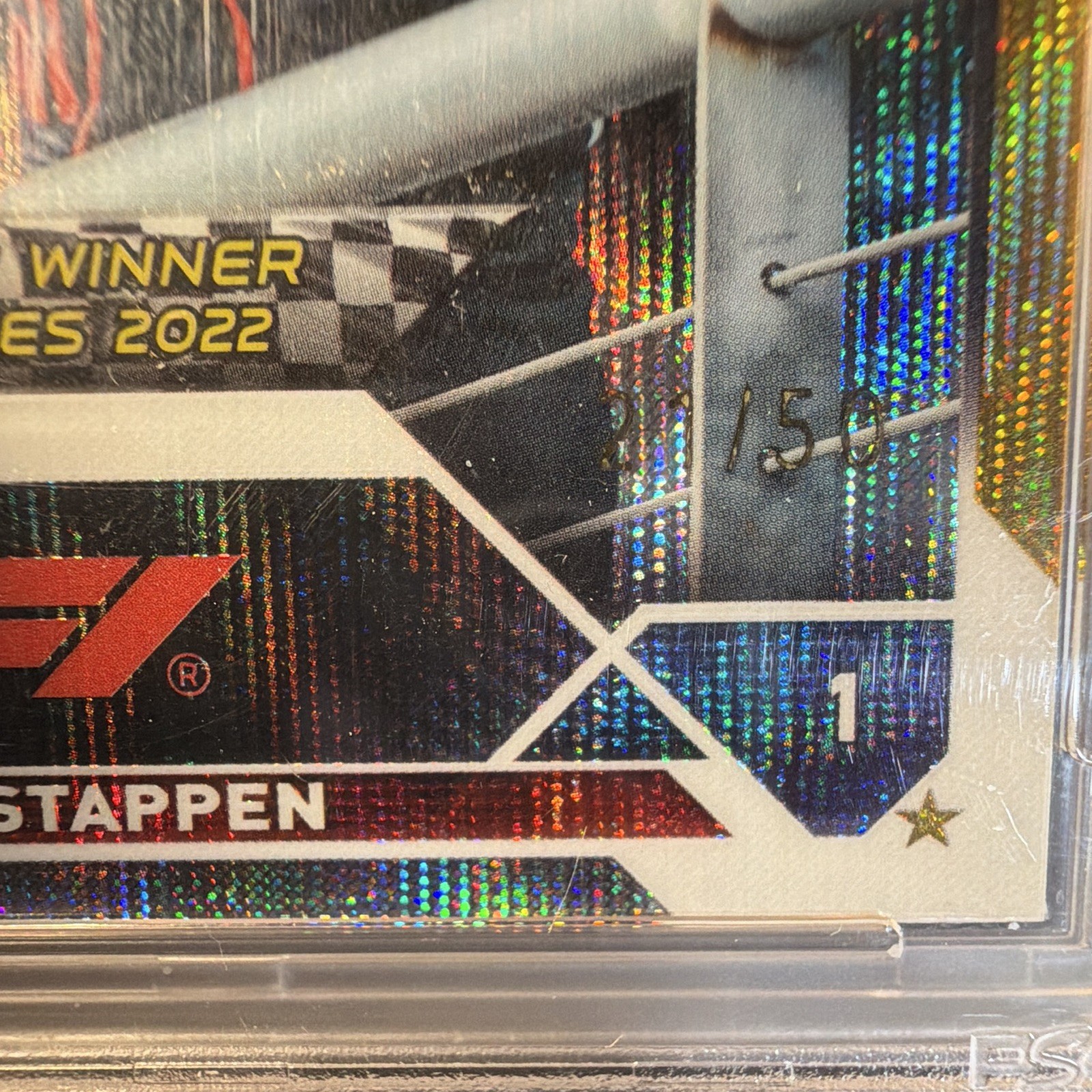 2023 Topps Chrome F1 Max Verstappen Gold Wave #162 PSA 8 21/50 view 2
