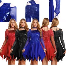 Womens Dresses Contemporary Dancewear Asymmetrical Dress Show Dance Rhinestone