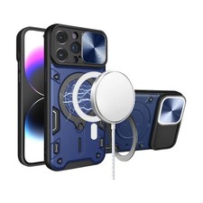 iPhone 15 Plus - Magnetic Ring Stand Camera Protection Hybrid Case - Blue
