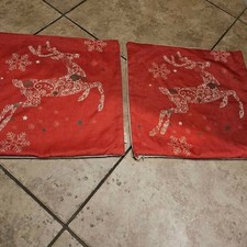 Christmas Throw Pillow Covers Set of 2 Reindeer 17" x 17"